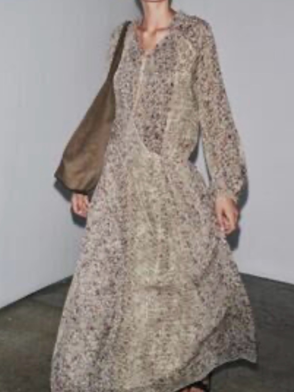Zara Neutral-Tone Floral Maxi Dress